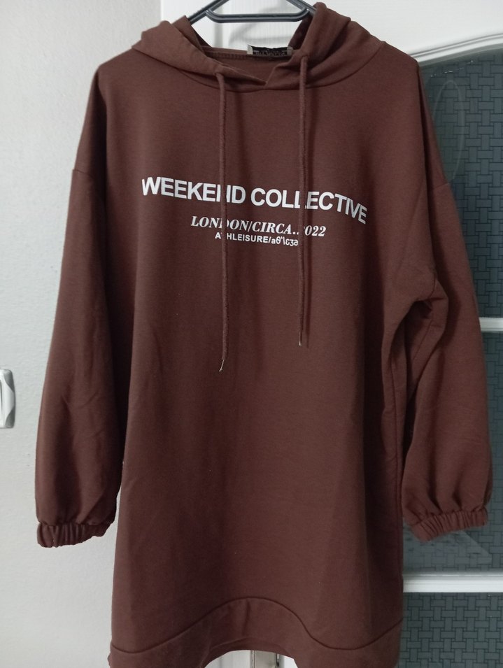 Kapüşonlu Kahverengi Uzun Kollu Sweatshirt - Görsel 2