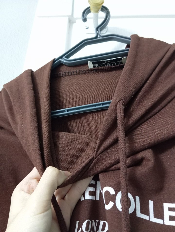 Kapüşonlu Kahverengi Uzun Kollu Sweatshirt - Görsel 3