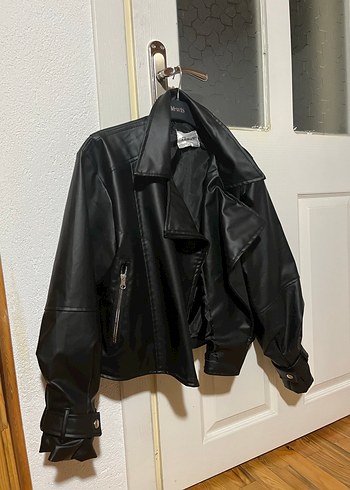 Kadın Siyah Biker Deri Ceket - Görsel 3