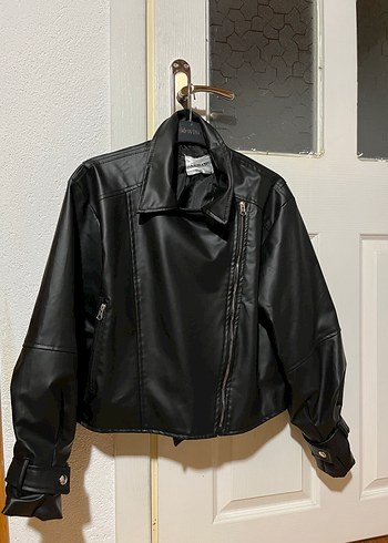 Kadın Siyah Biker Deri Ceket - Görsel 4