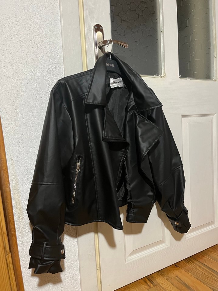 Kadın Siyah Biker Deri Ceket - Görsel 3