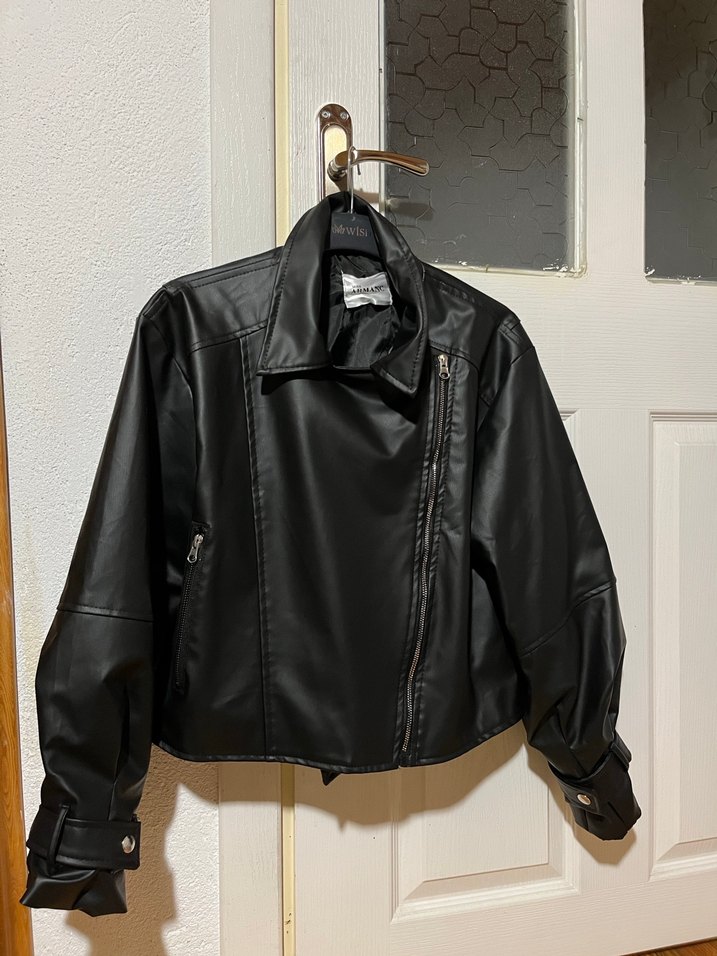 Kadın Siyah Biker Deri Ceket - Görsel 4