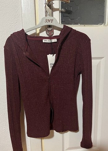 Slim fit kapişonlu uzun kollu fermuarli dokulu hırka - Görsel 6