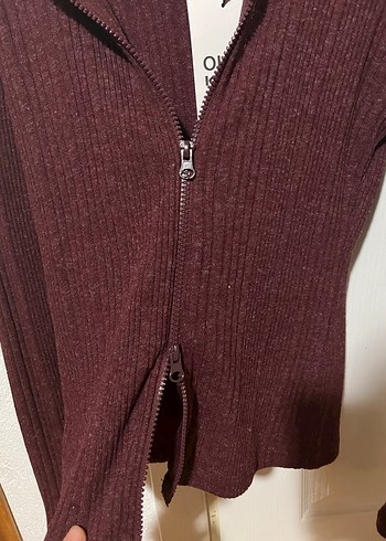 Slim fit kapişonlu uzun kollu fermuarli dokulu hırka - Görsel 3