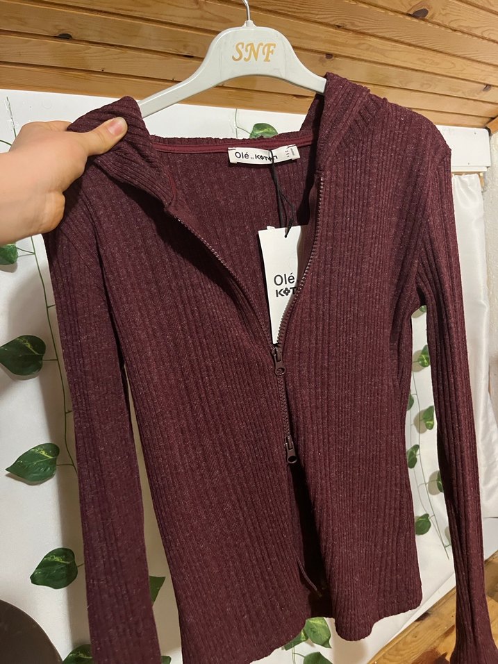 Slim fit kapişonlu uzun kollu fermuarli dokulu hırka - Görsel 5