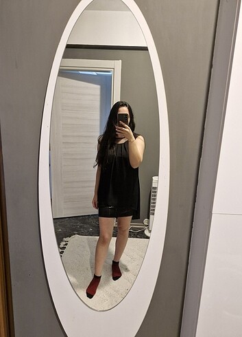 m Beden siyah Renk Deri etek detaylı elbise