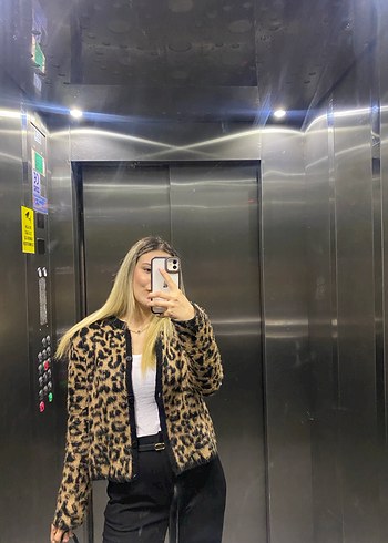 Leopar Desenli Kürklü Midi Kadın Ceket - Görsel 2