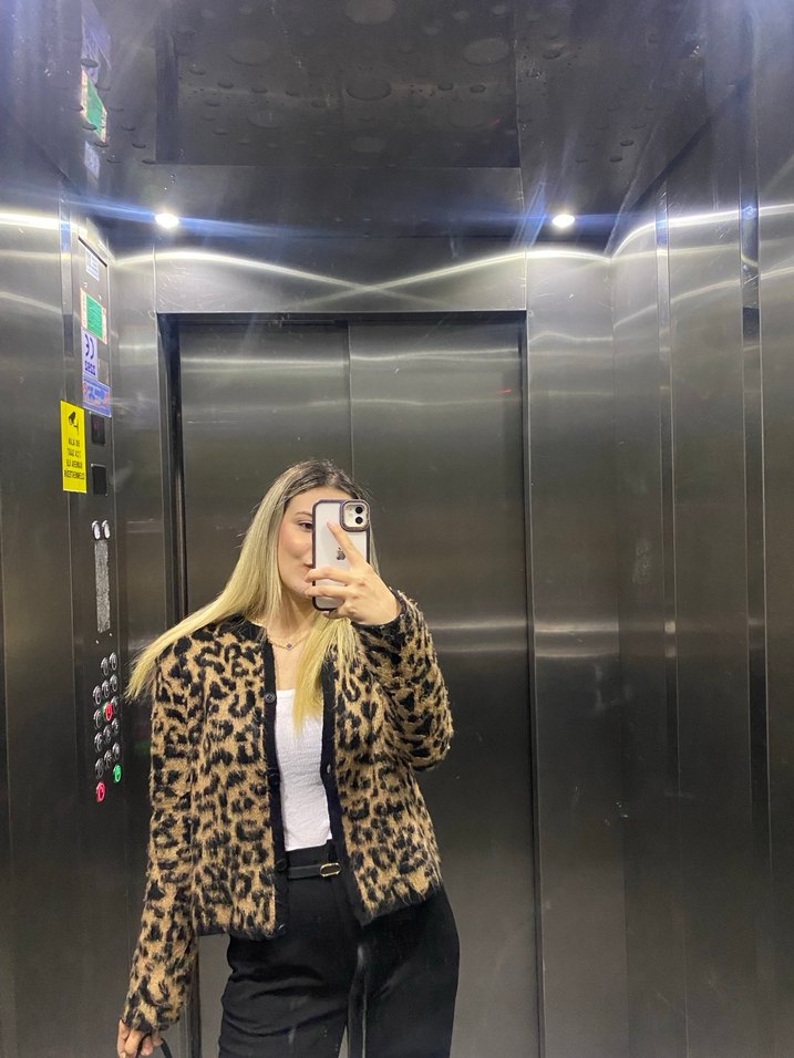 Leopar Desenli Kürklü Midi Kadın Ceket - Görsel 2