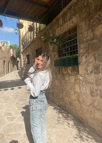 Beyaz Uzun Kollu Crop Top - Rahat Kesim - Görsel 5