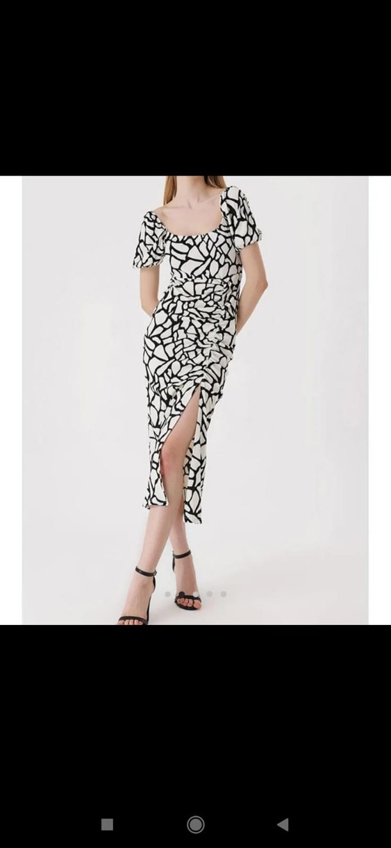 Zebra Desenli V Yakalı Uzun Kalem Elbise - Görsel 3