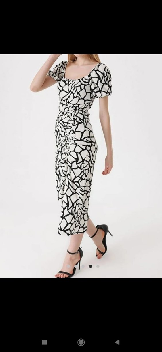 Zebra Desenli V Yakalı Uzun Kalem Elbise - Görsel 2