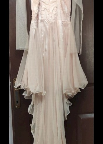 Bej Uzun Drapeli Straplez Kadın Abiye - Görsel 2