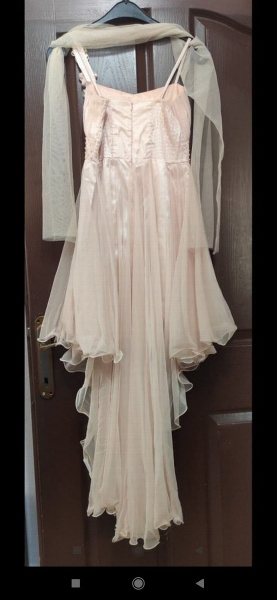 Bej Uzun Drapeli Straplez Kadın Abiye - Görsel 2