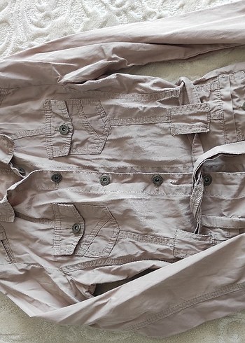 Bej Düğmeli Kadın Keten Ceket - Görsel 3