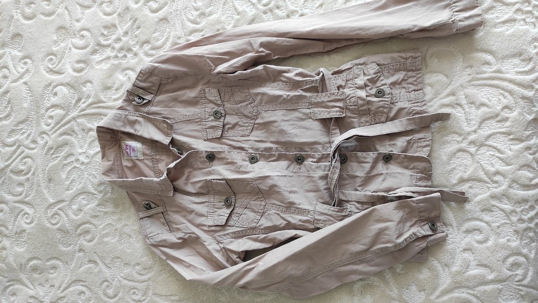 Bej Düğmeli Kadın Keten Ceket - Görsel 3