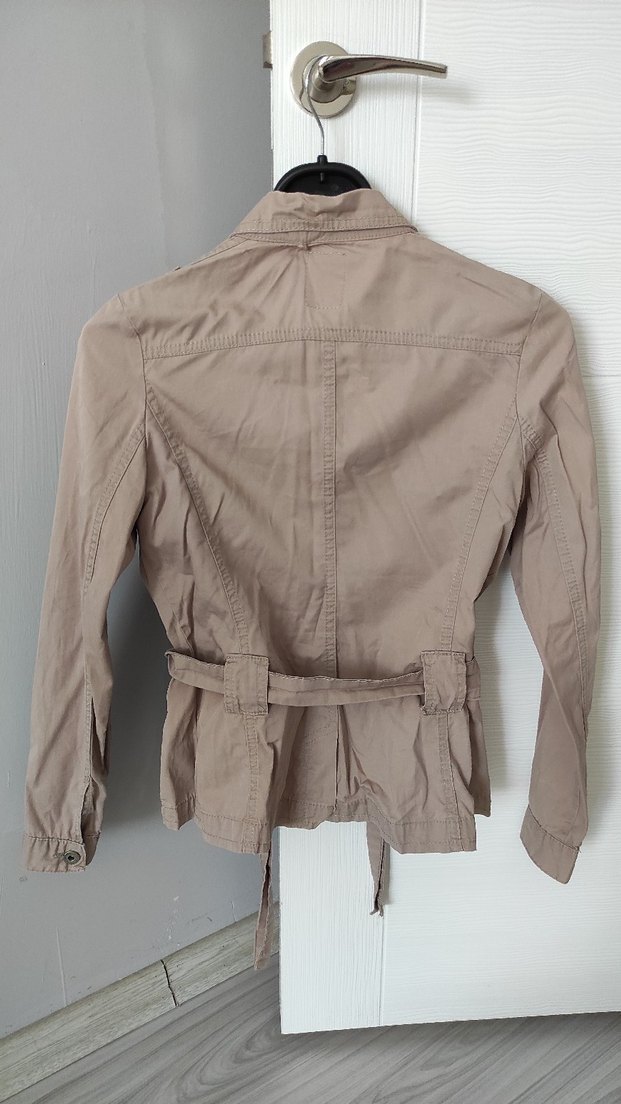 Bej Düğmeli Kadın Keten Ceket - Görsel 2