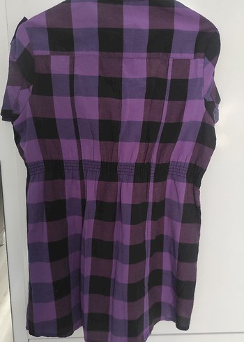 Düğmeli Mor Kareli Kadın Gömlek - Görsel 5