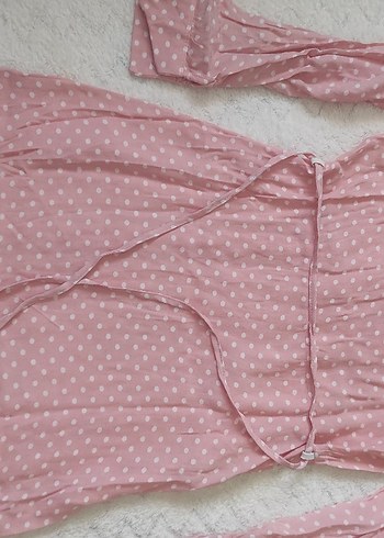 Pembe Puantiyeli Midi Elbise - Görsel 4