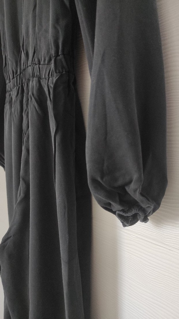 Düğmeli Siyah Kadın Uzun Tulum - Görsel 4