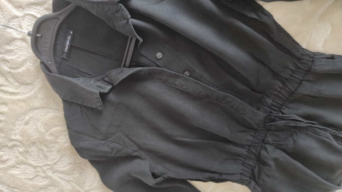 Düğmeli Siyah Kadın Uzun Tulum - Görsel 5