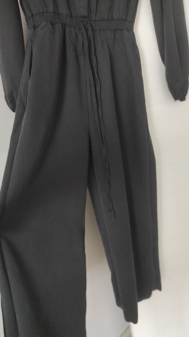 Düğmeli Siyah Kadın Uzun Tulum - Görsel 2