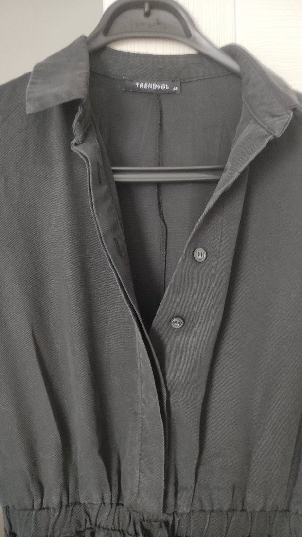 Düğmeli Siyah Kadın Uzun Tulum - Görsel 3