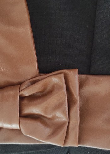 Kahverengi Deri Detaylı Mini Etek - Görsel 5