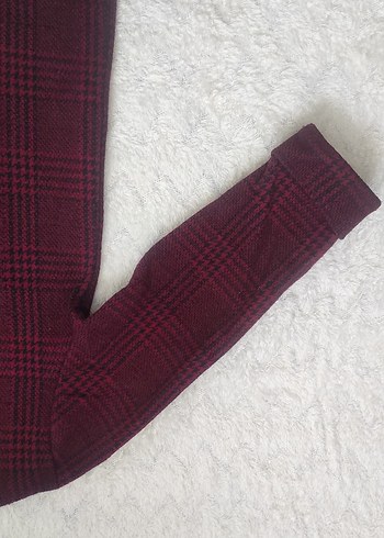 Bordo Ekose Desenli Mini Elbise - Görsel 3