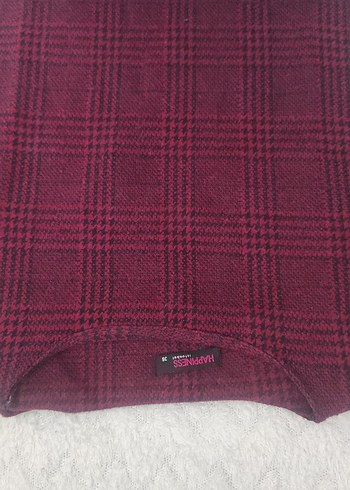 Bordo Ekose Desenli Mini Elbise - Görsel 5