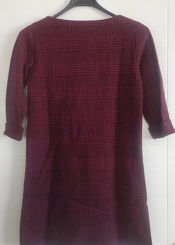 Bordo Ekose Desenli Mini Elbise - Görsel 6