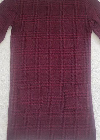 Bordo Ekose Desenli Mini Elbise - Görsel 2