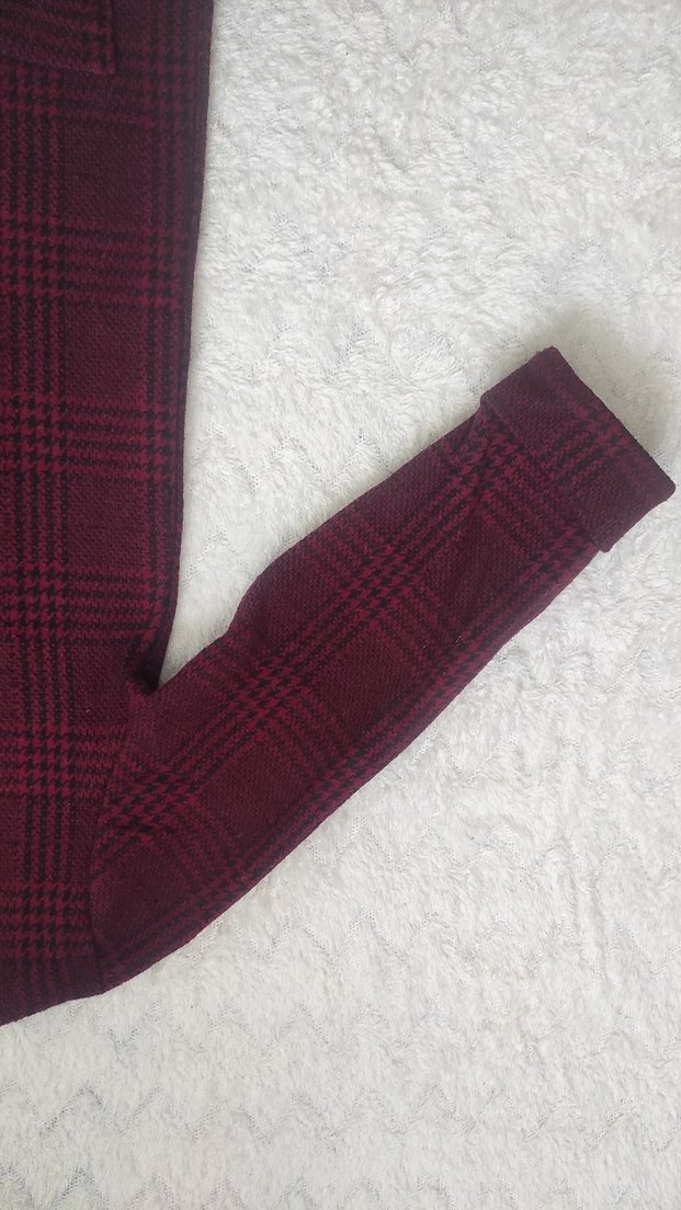 Bordo Ekose Desenli Mini Elbise - Görsel 3