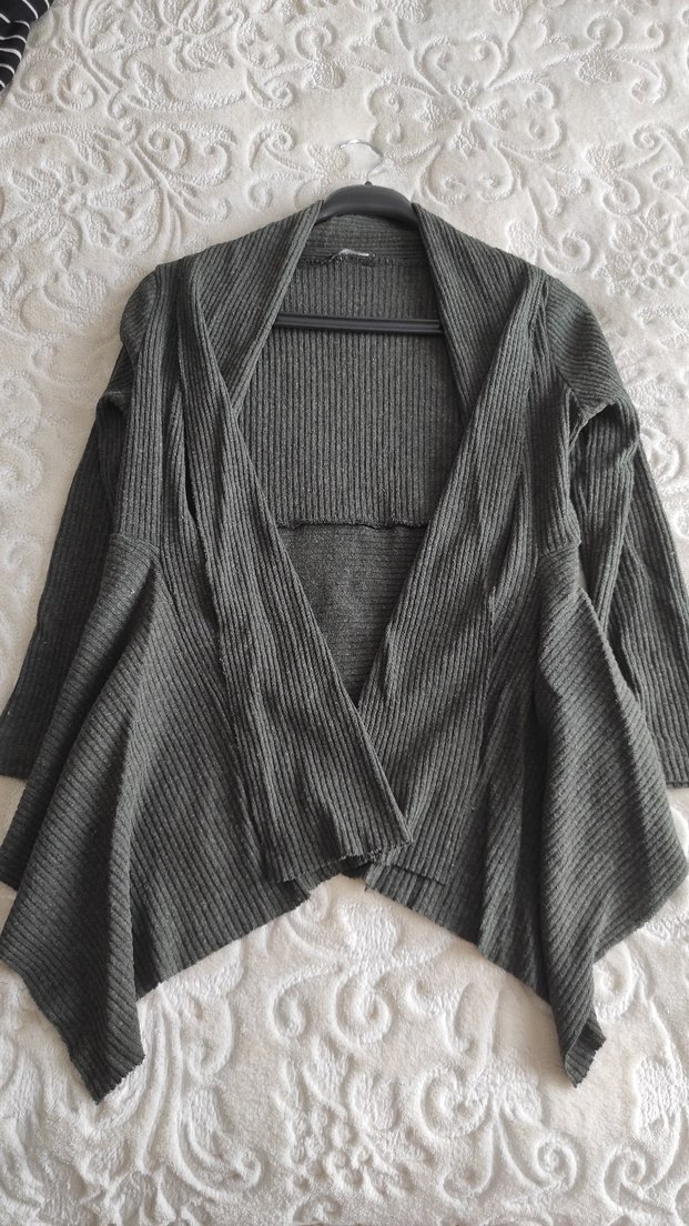 Haki Şal Yaka Kadın Hırka - Görsel 3