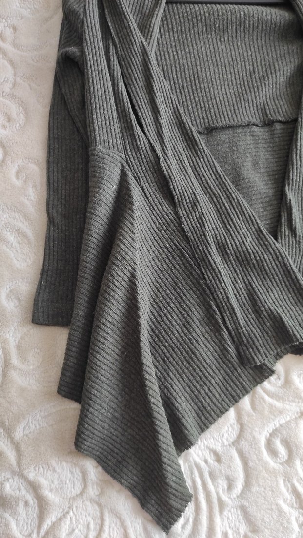 Haki Şal Yaka Kadın Hırka - Görsel 5