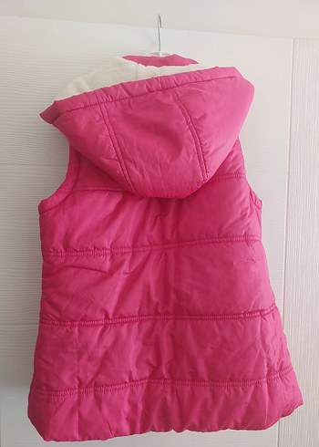 Kız Çocuk Pembe Kapüşonlu Fermuarlı Yelek - Görsel 4