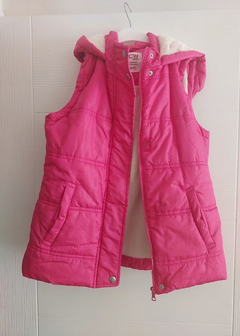 Kız Çocuk Pembe Kapüşonlu Fermuarlı Yelek - Görsel 3