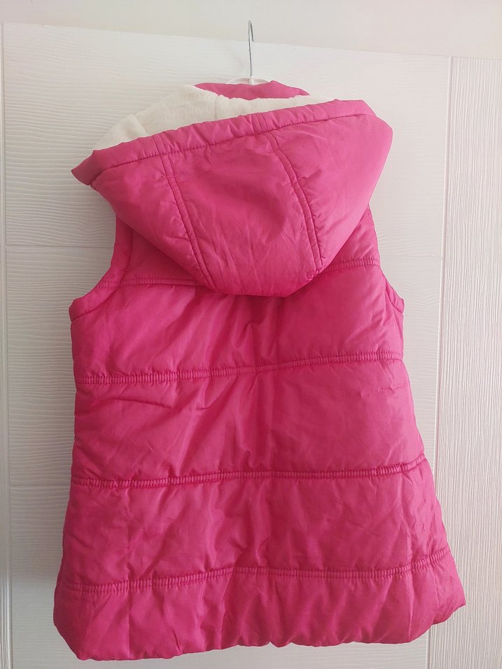 Kız Çocuk Pembe Kapüşonlu Fermuarlı Yelek - Görsel 4
