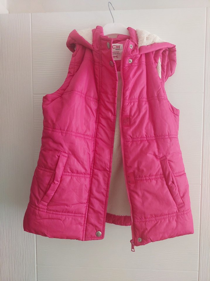 Kız Çocuk Pembe Kapüşonlu Fermuarlı Yelek - Görsel 3
