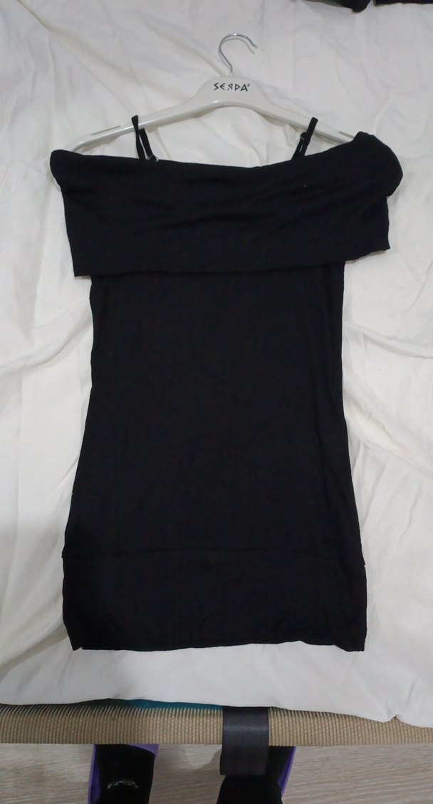 Kadın Siyah Straplez Midi Triko Elbise/kazak - Görsel 2