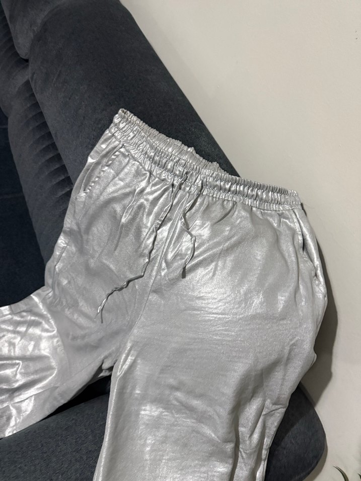 Gri Salaş Midi Kadın Keten Pantolon - Görsel 3