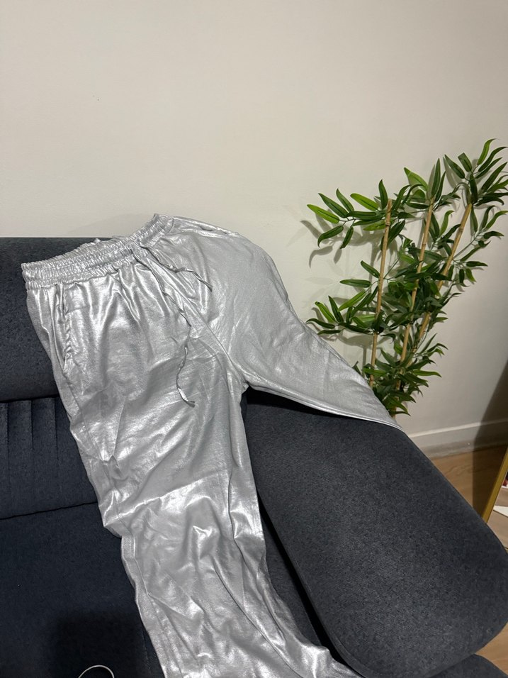 Gri Salaş Midi Kadın Keten Pantolon - Görsel 2