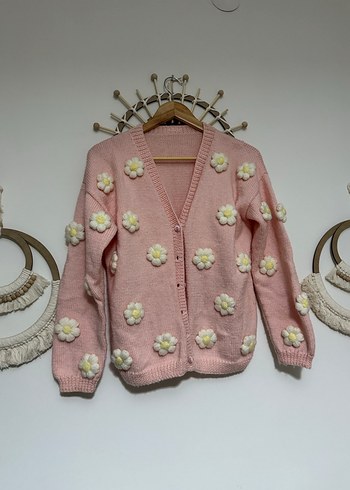 Pembe Çiçekli Örgü Kız Hırka - Görsel 3