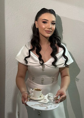 Beyaz Drapeli Straplez Uzun Abiye - Görsel 2