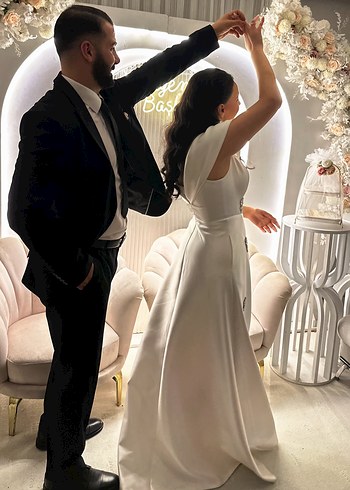 Beyaz Drapeli Straplez Uzun Abiye - Görsel 3