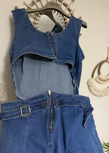 Kadın Lacivert Denim Uzun Tulum - Görsel 4