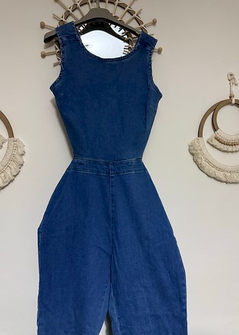 Kadın Lacivert Denim Uzun Tulum - Görsel 2