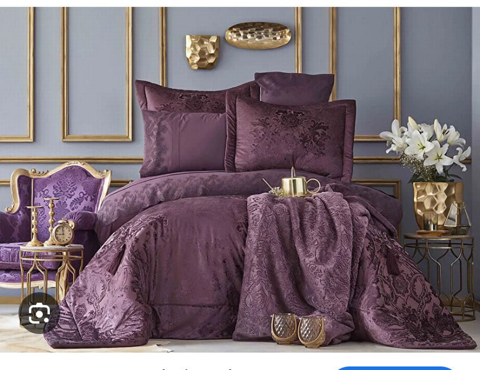 Mürdüm renk gelin çeyiz yatak örtüsü - Görsel 3