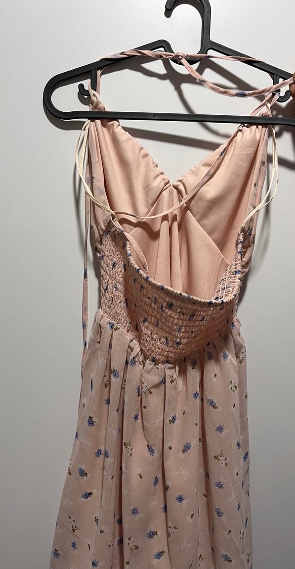 Boyundan Bağlamalı Mini Çiçekli Elbise - Görsel 2