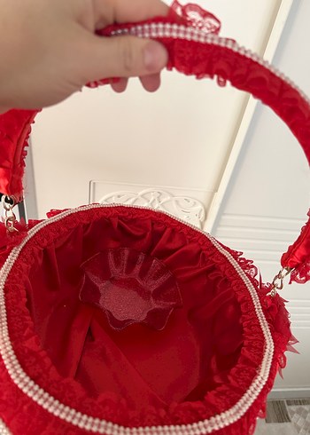 Kırmızı Dantel Detaylı Sepet Çanta - Görsel 2