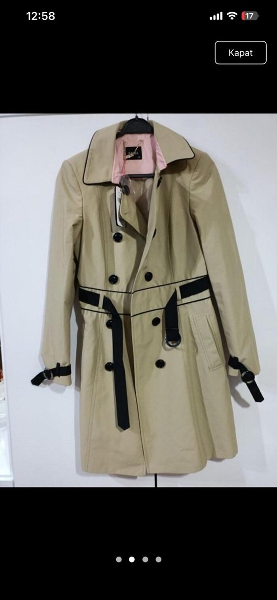Bej Kemerli Kadın Trençkot - Görsel 2